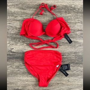 NWT Carmen Marc Valvo UW Wrap Scarlet Bikini M